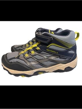 Merrell Moab Boys Speed Mid 2 A/C Waterproof Hiking Boots Blue Gray Yellow s 3.5